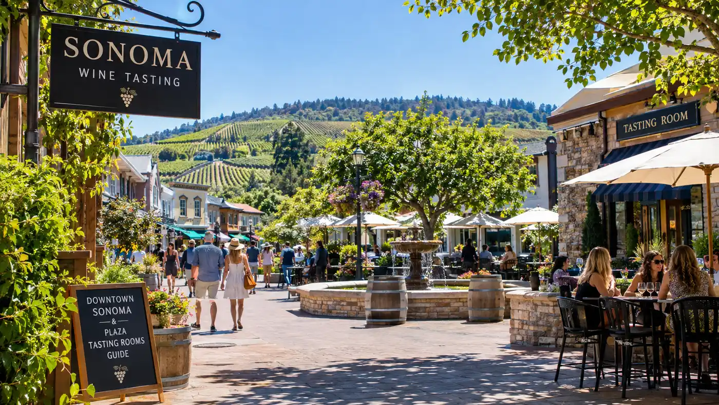 Innenstadt von Sonoma & Plaza Verkostungsräume Leitfaden